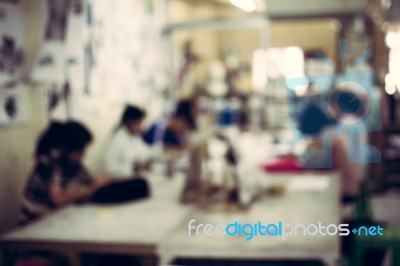 Blurred Childrens In The Art Room Background Stock Photo