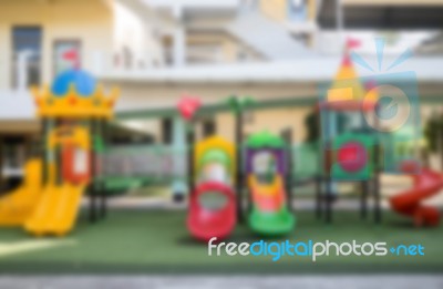 Blurred Colorful Playground On Yard In School Stock Photo