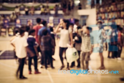 Blurred Crowd Of Children In The Hall Stock Photo