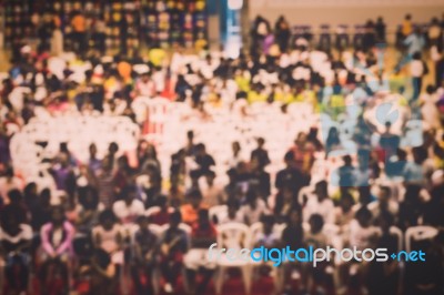 Blurred Crowd Of Children In The Hall Stock Photo