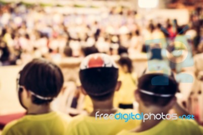 Blurred Crowd Of Children In The Hall Stock Photo