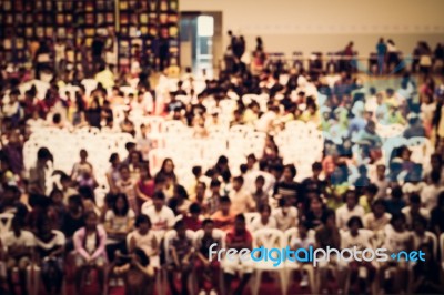 Blurred Crowd Of Children In The Hall From Top View Stock Photo