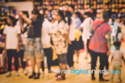 Blurred Crowd Of People In The Hall Stock Photo