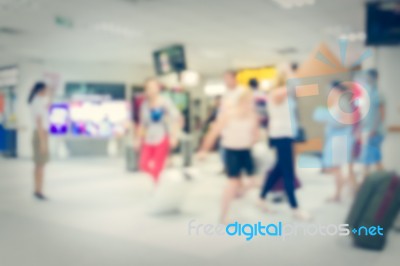 Blurred Crowd Of Tourist In The Airport Stock Photo