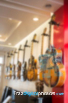 Blurred Electric Guitar In The Shop Stock Photo