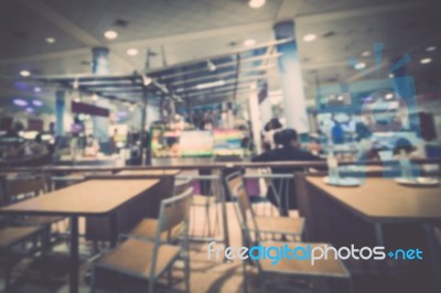 Blurred In Food Court With Many People Stock Photo