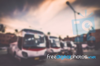 Blurred Of Many Bus In The Parking Stock Photo