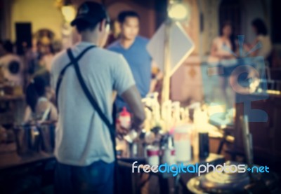 Blurred People Are In Walking Street Market Stock Photo