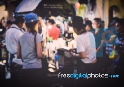 Blurred People Buying Food On The Street Stock Photo