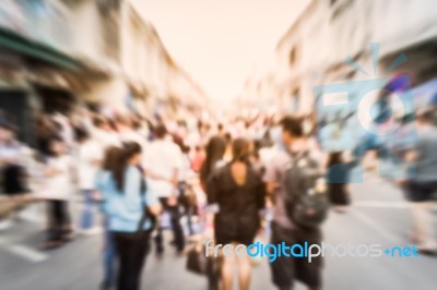 Blurred People On The Street In Phuket Old Town Stock Photo