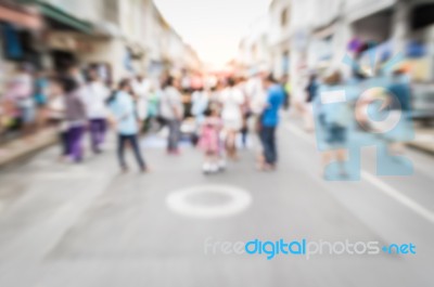 Blurred People On The Street In Phuket Old Town Stock Photo