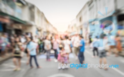 Blurred People On The Street In Phuket Old Town Stock Photo