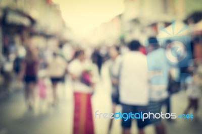 Blurred People Walking On The Street Of Old Town Stock Photo