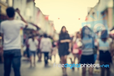 Blurred People Walking On The Street Of Old Town Stock Image