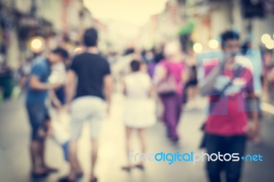 Blurred People Walking On The Street Of Old Town Stock Photo