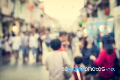 Blurred People Walking On The Street Of Old Town Stock Photo