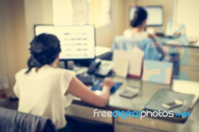 Blurred People Working In Office Stock Photo