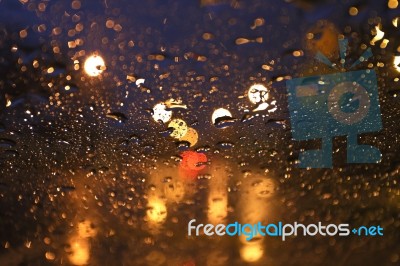 Blurred Rain Background, View Through Wet Car Window Stock Photo