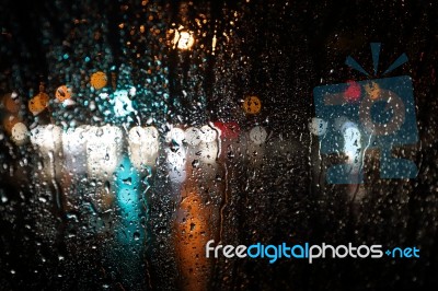 Blurred Rain Background, View Through Wet Car Window Stock Photo