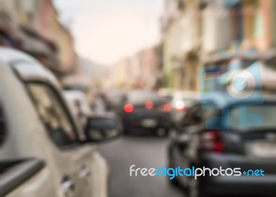 Blurred Vehicles On The Road In The Old Town, Phuket, Thailand Stock Photo