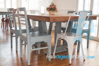 Blurred Wooden Dining Room Furniture Stock Photo