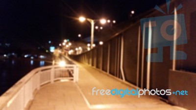 Blurry Footpath At Night Stock Photo