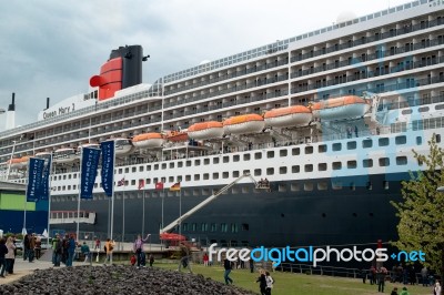 Boarding Of Queen Mary 2, The Great Luxury Cruise Ship Stock Photo