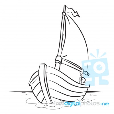 Boat Cartoon - Line Drawn Stock Image