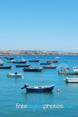 Boat Harbor In Cascais, Portugal Stock Photo