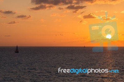 Boat On Open Sea Stock Photo