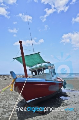 Boat On The Beach, Huahin Thailand Stock Photo