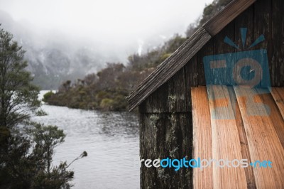 Boat Shed In Dove Lake, Tasmania  Stock Photo