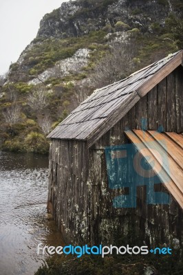 Boat Shed In Dove Lake, Tasmania  Stock Photo