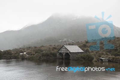 Boat Shed In Dove Lake, Tasmania  Stock Photo