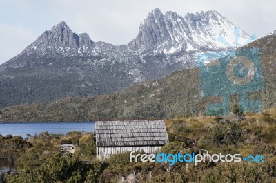 Boat Shed In Dove Lake, Tasmania  Stock Photo