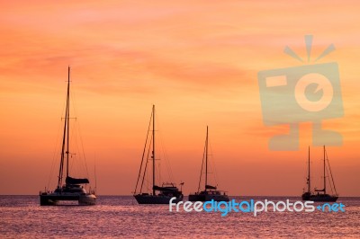 Boat Sunset Stock Photo