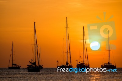 Boat Sunset Stock Photo