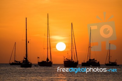 Boat Sunset Stock Photo