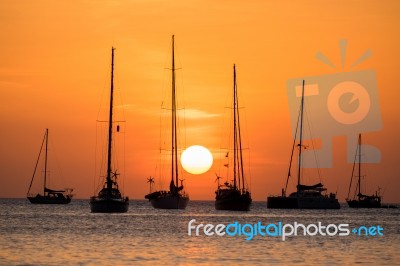 Boat Sunset Stock Photo