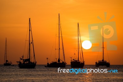 Boat Sunset Stock Photo