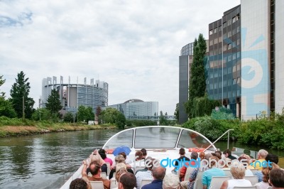 Boat Trip Along A Strasbourg Canal Stock Photo