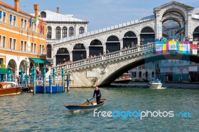 Boats Cruising Down The Grand Canal In Venice Stock Photo