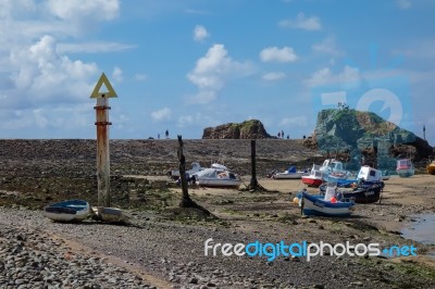 Boats In Bude Harbour Stock Photo