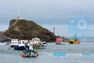 Boats In Bude Harbour Stock Photo