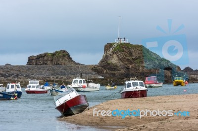 Boats In The Harbour At Bude Stock Photo