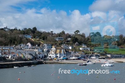 Boats In The Harbour At Lyme Regis Stock Photo