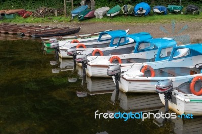 Boats Moored At Ullswater Stock Photo