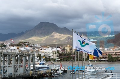 Boats Moored In Los Christianos Harbour Stock Photo