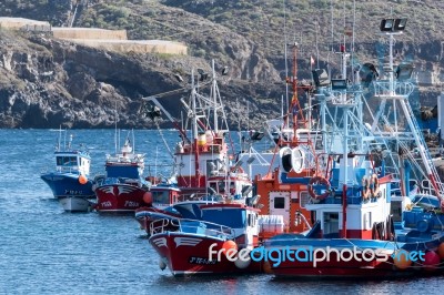 Boats Moored In San Juan Harbour Tenerife Stock Photo