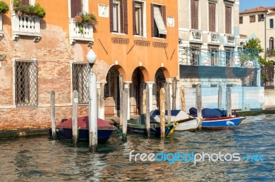 Boats Moored In Venice Stock Photo